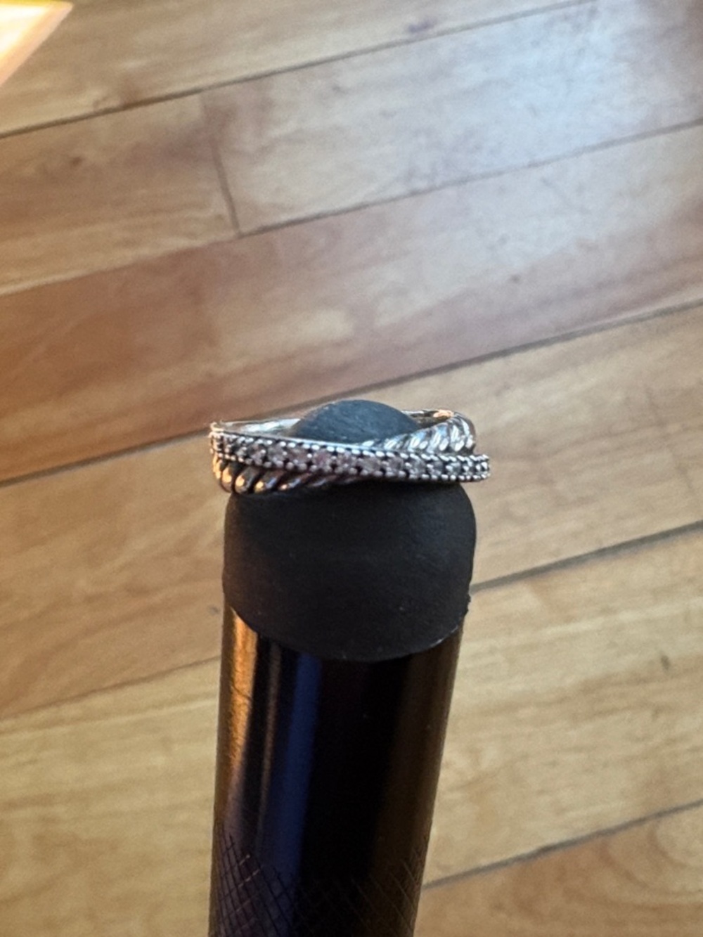 David Yurman Sterling Silver Twisted Cable Ring with Pavé diamonds